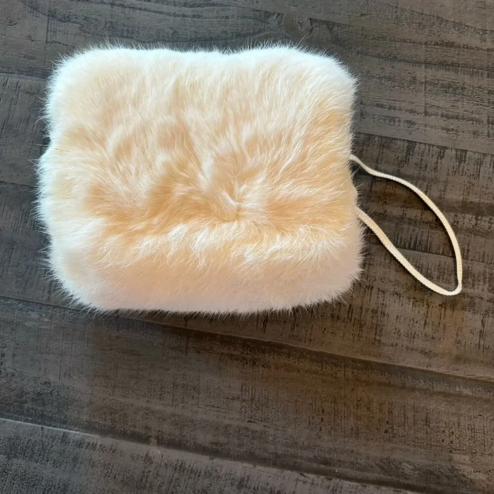 Vintage 1950s Genuine White Rabbit Fur Hand Muff Winter Warmer